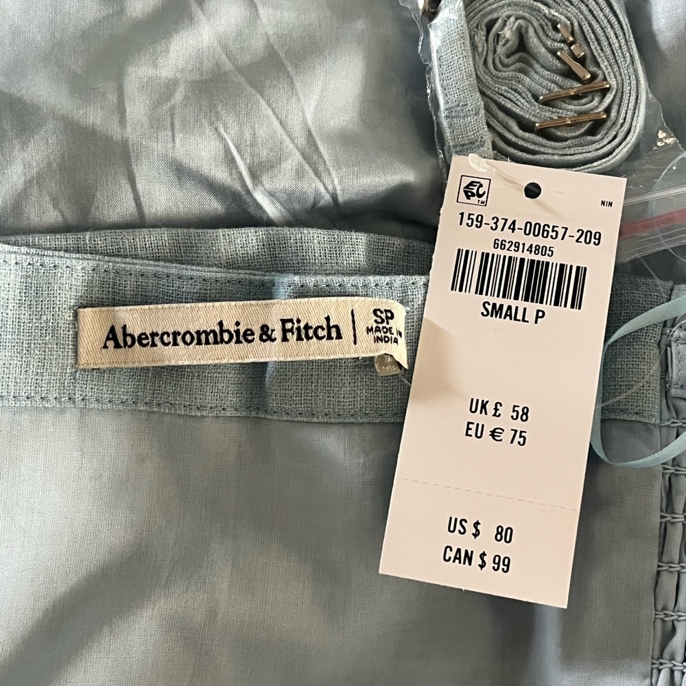 NWT Abercrombie & Fitch Scarlett Linen Blend Dress Blue Floral Pattern SP - Picture 10 of 12